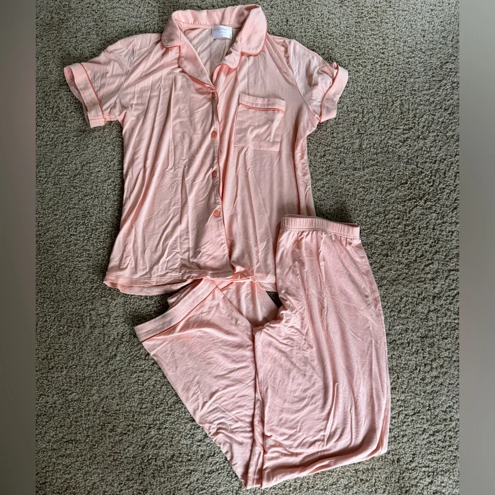 In My Sundays Peach Pink Women's Pajama Set - Soft Long Sleeve Top & Pants - Picture 2 of 7
